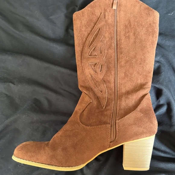 Suede Western Block Heel Boots - Brown Women’s Size 11 Cowgirl Western - Picture 2 of 12